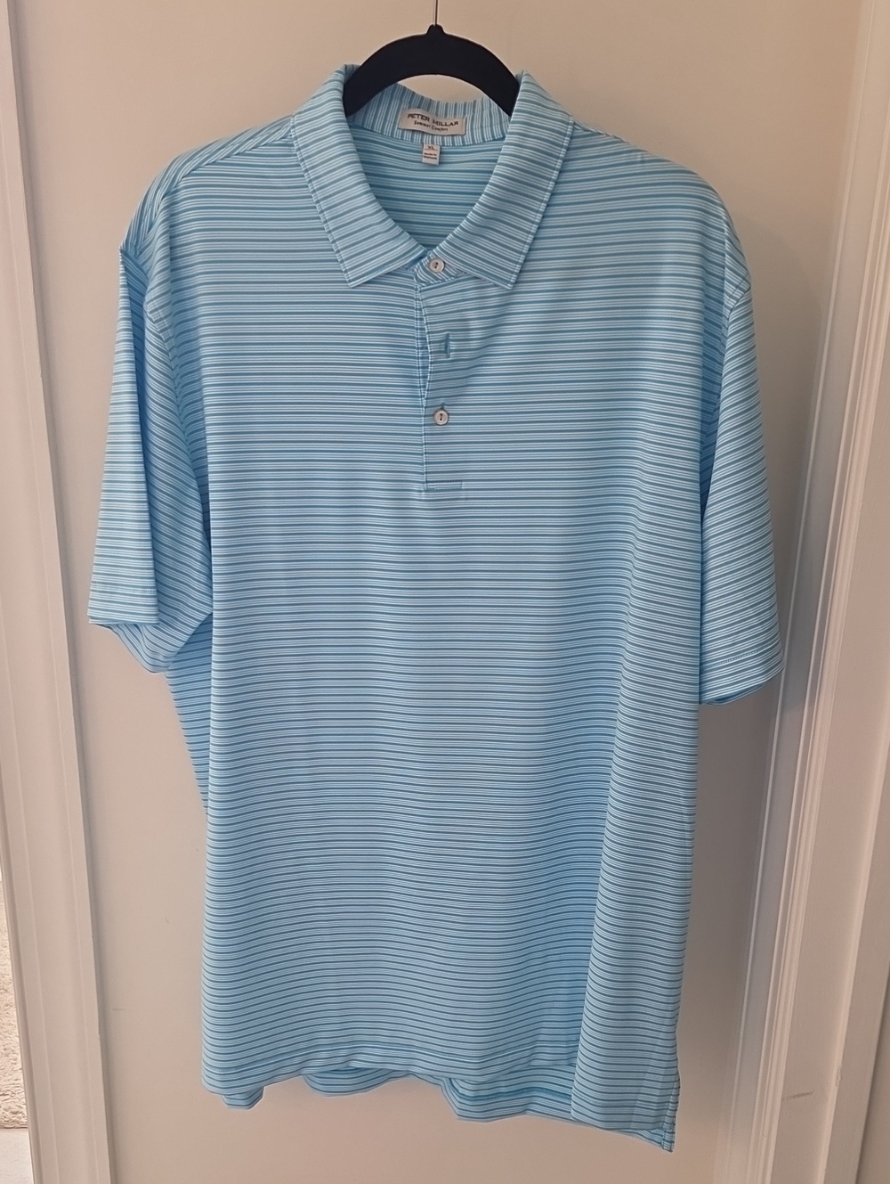 Peter Millar Light Blue/Turquise Striped Polo, XL. LIKE NEW.